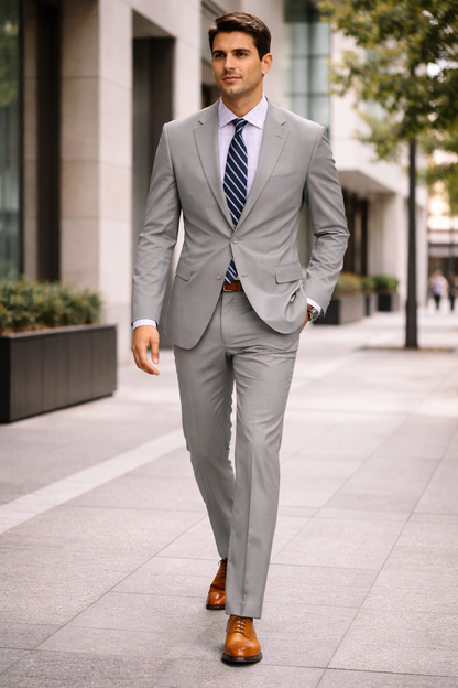 Mens Slim Fit Suit Lt Grey