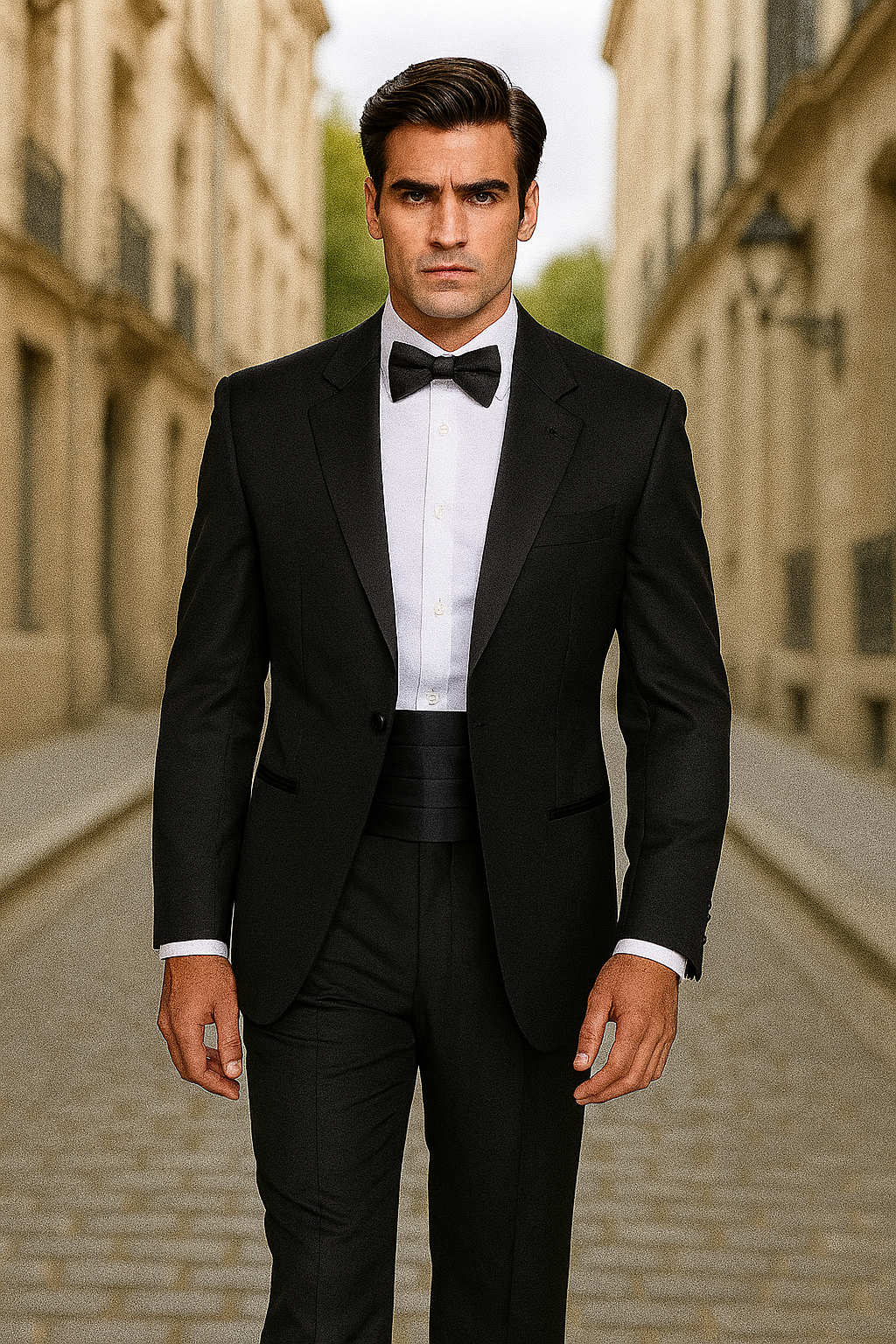 Mens Traditional 2 Button Polyester Tuxedo in Black