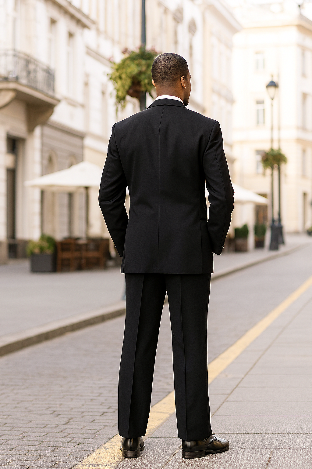 Mens Traditional 2 Button Polyester Tuxedo in Black