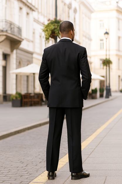 Mens Traditional 2 Button Polyester Tuxedo in Black