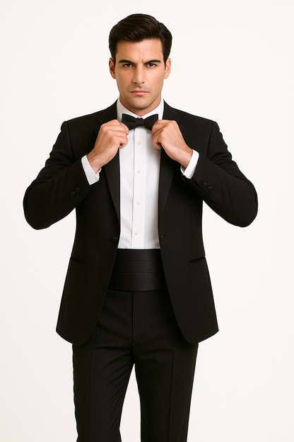 Mens Traditional 2 Button Polyester Tuxedo in Black