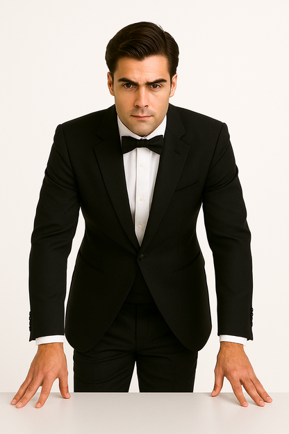 Mens Traditional 2 Button Polyester Tuxedo in Black