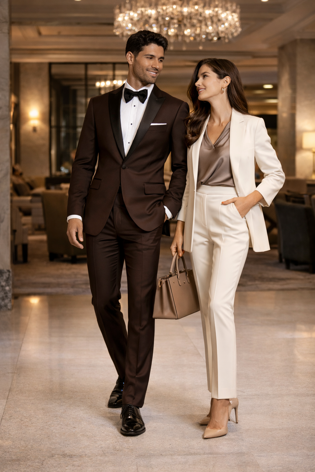 Mens Chocolate Brown Tuxedo with Black Satin Peak Lapel  Formal Wedding and Prom Suit