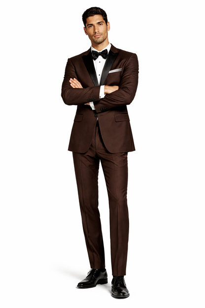Men's Chocolate Brown Tuxedo With Black Satin Peak Lapel for Men, Formal Wedding and Prom Suit Men's Chocolate Brown Tuxedo With Black Satin Peak Lapel for Men, Formal Wedding and Prom Suit