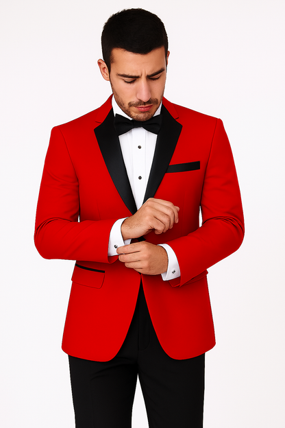 Mens Classic 2 Button Notch Lapel Red Tuxedo