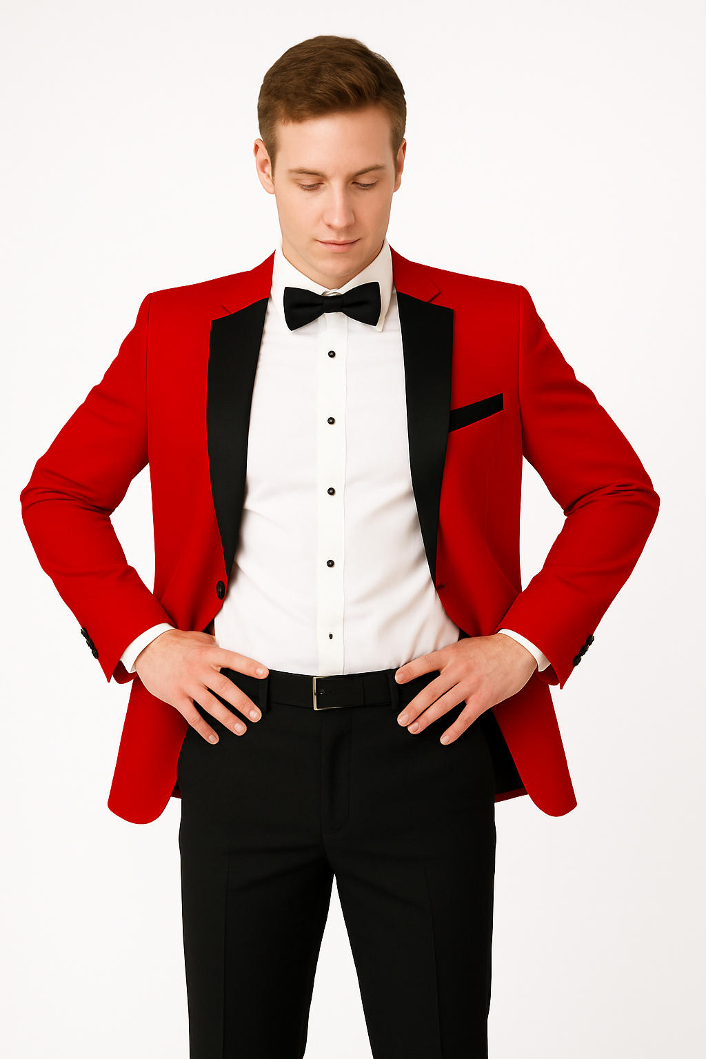 Mens Classic 2 Button Notch Lapel Red Tuxedo