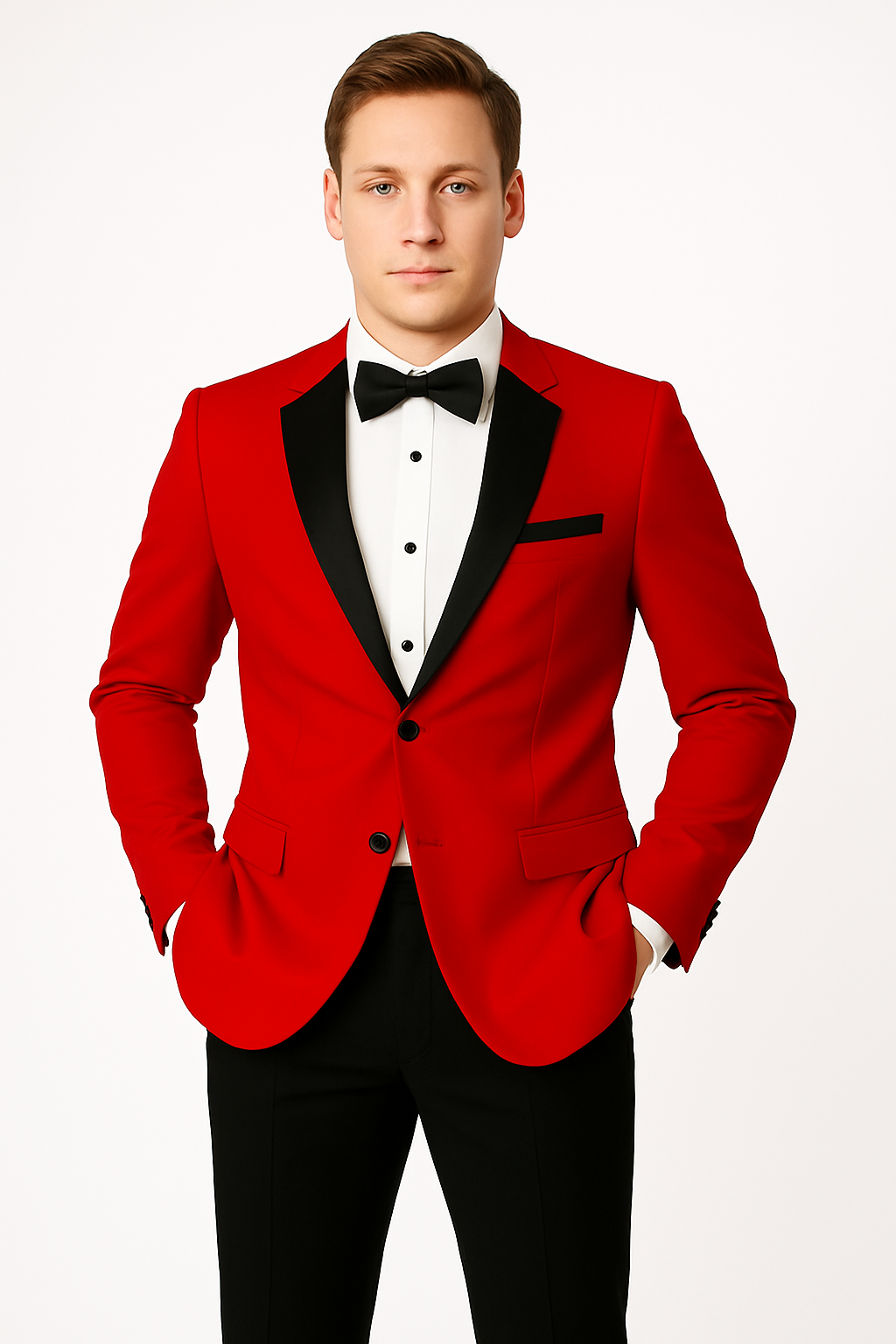 Mens Classic 2 Button Notch Lapel Red Tuxedo