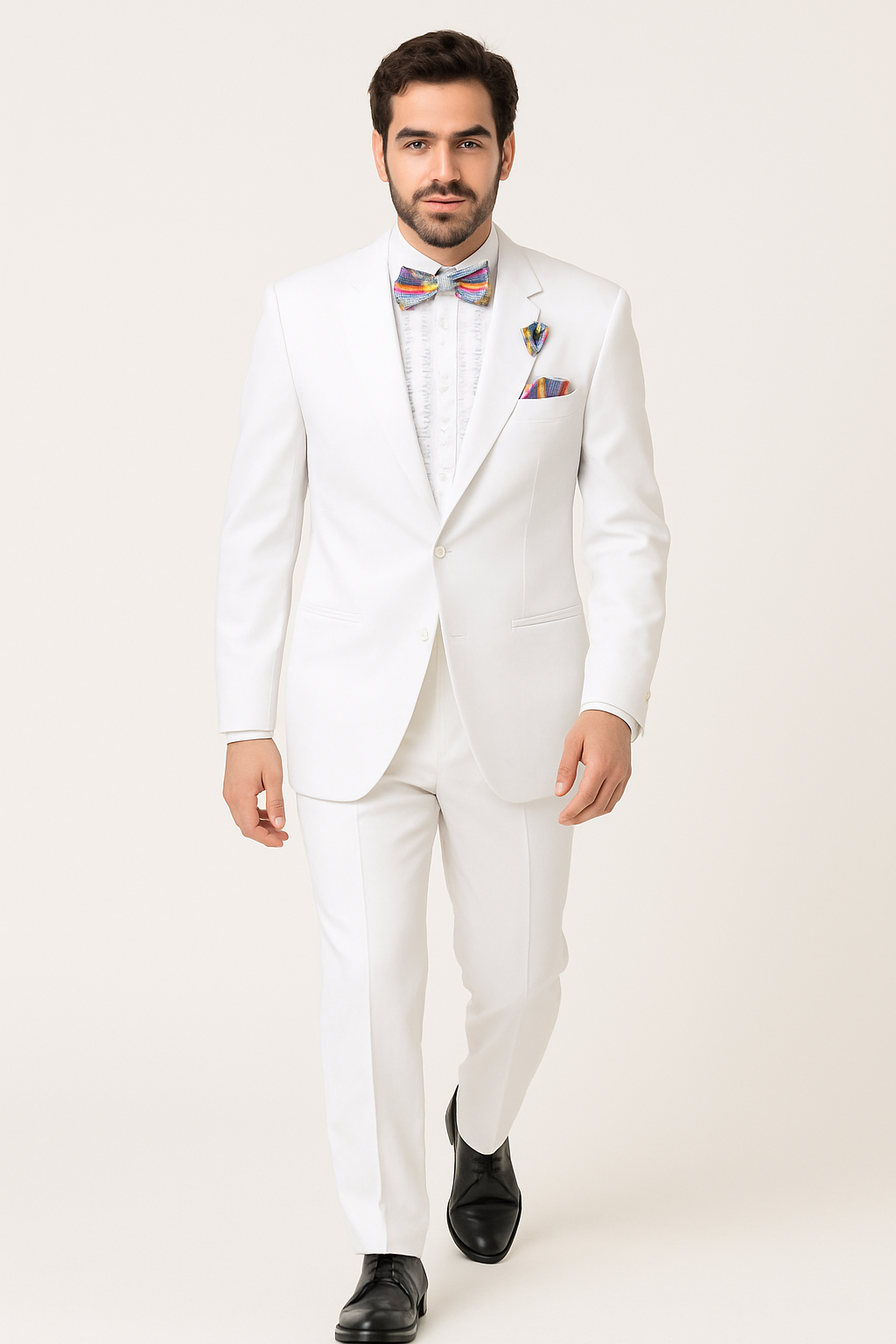 Mens Classic 2 Button Notch Lapel Tuxedo in White
