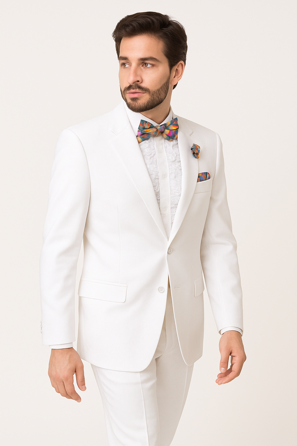 Mens Classic 2 Button Notch Lapel Tuxedo in White