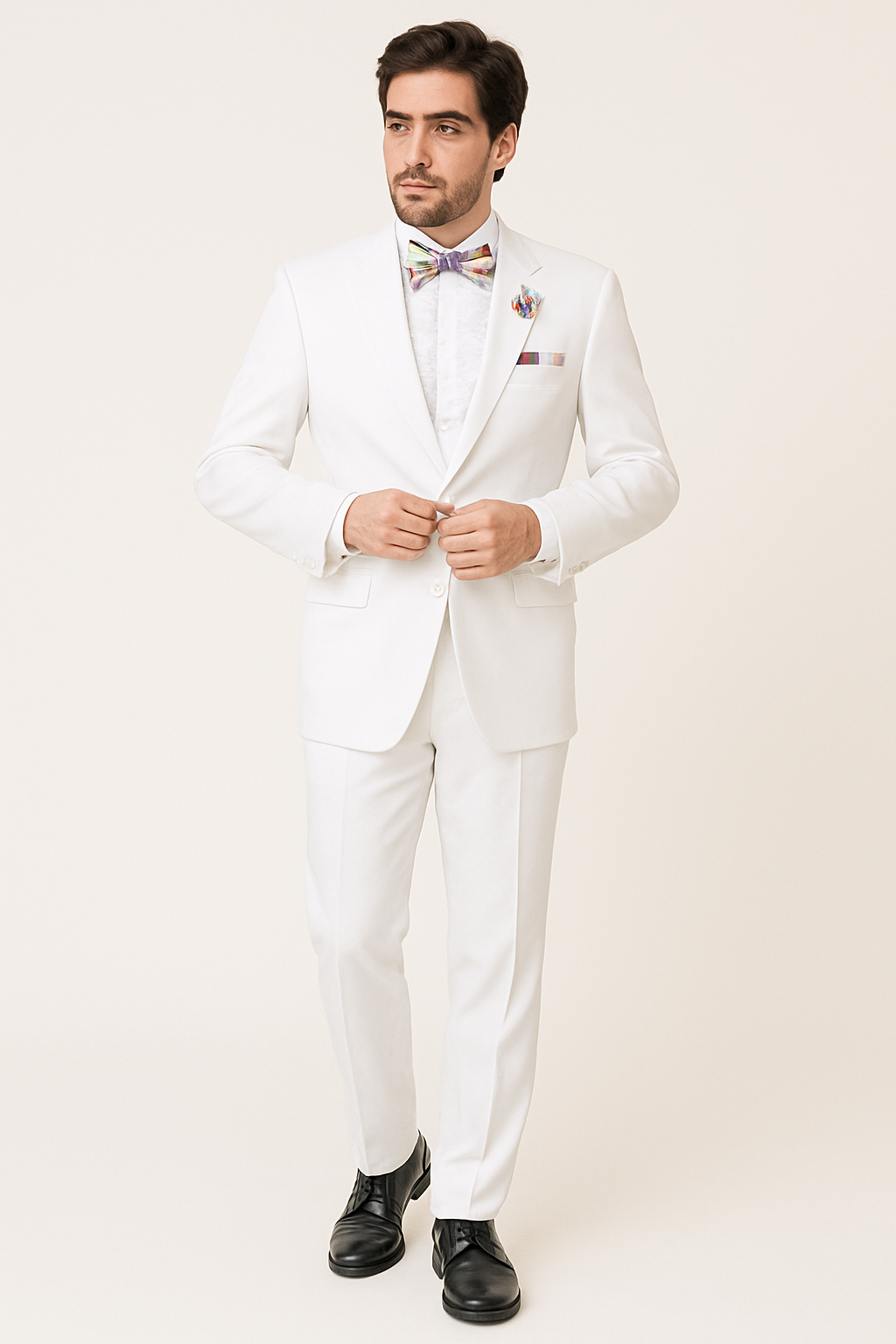 Mens Classic 2 Button Notch Lapel Tuxedo in White