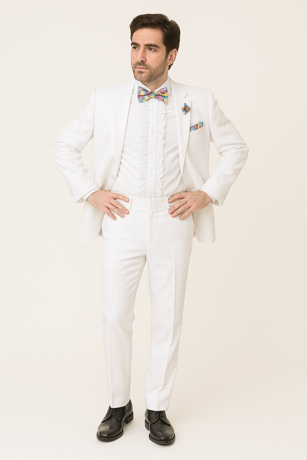 Mens Classic 2 Button Notch Lapel Tuxedo in White