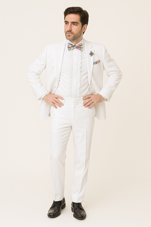 Mens Classic 2 Button Notch Lapel Tuxedo in White