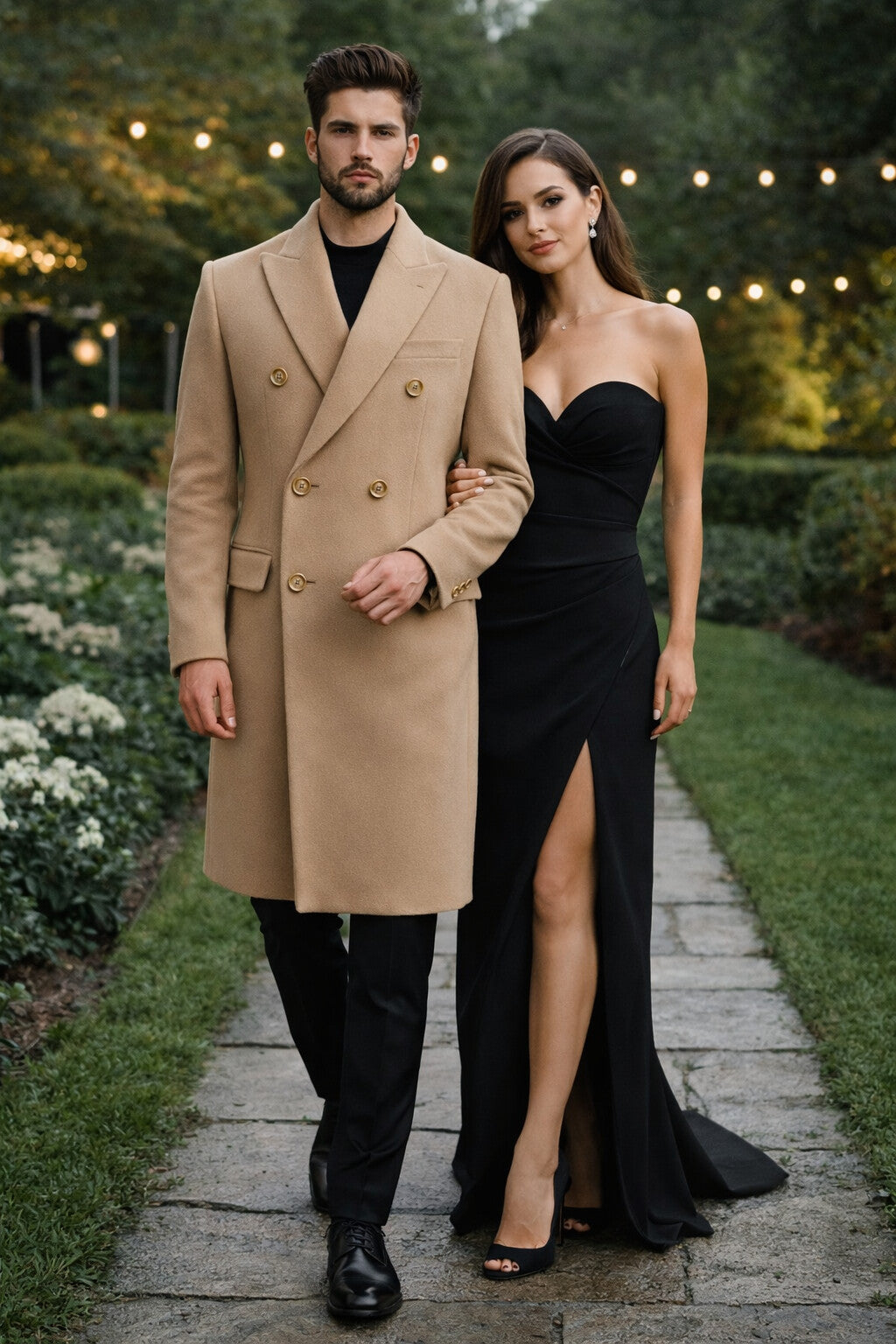 Men's Wool And Cashmere Double Breasted Long Overcoat Beige ~ Camel Three Quarter Winter Men's Topcoat Sale