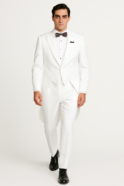Mens Classic Microfiber Tail Tuxedo in White