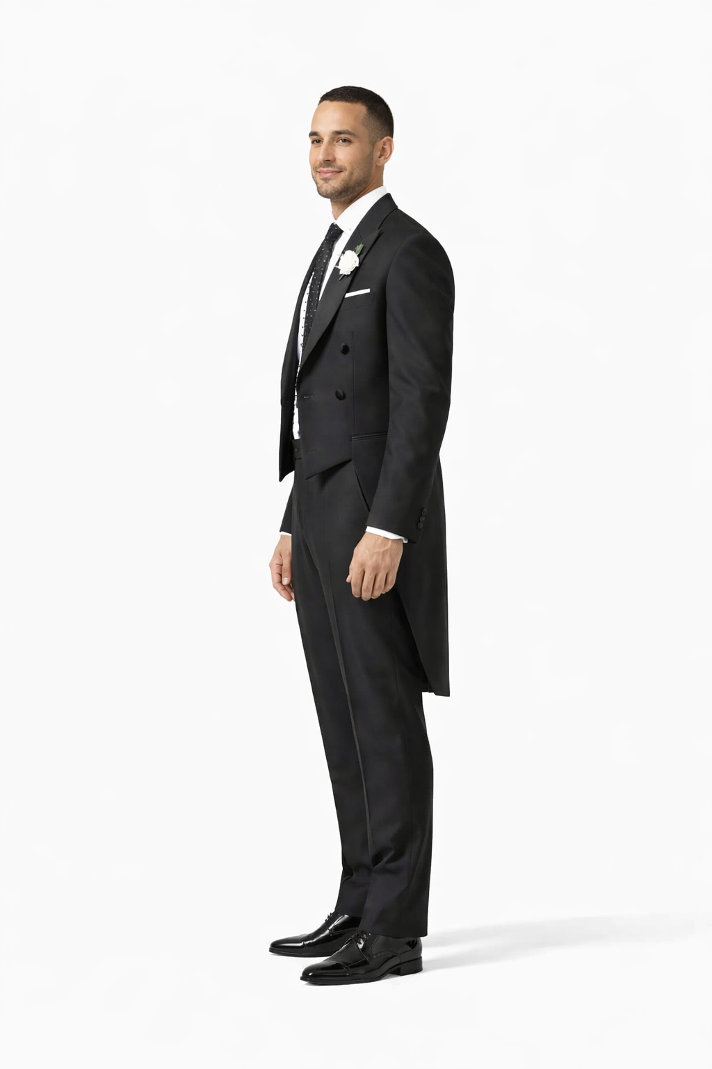 Mens Classic Microfiber Tail Tuxedo in Black