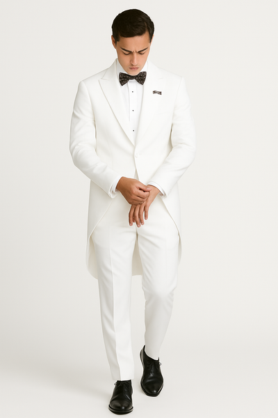 Mens Classic Microfiber Tail Tuxedo in White