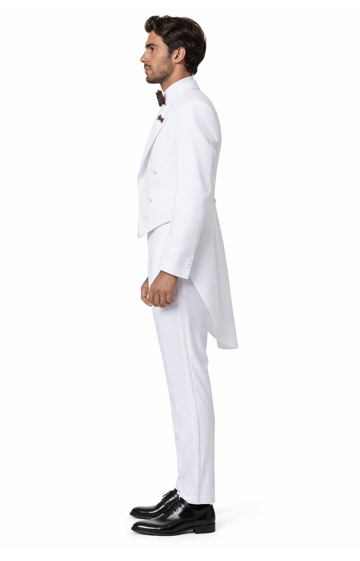 Mens Classic Microfiber Tail Tuxedo in White