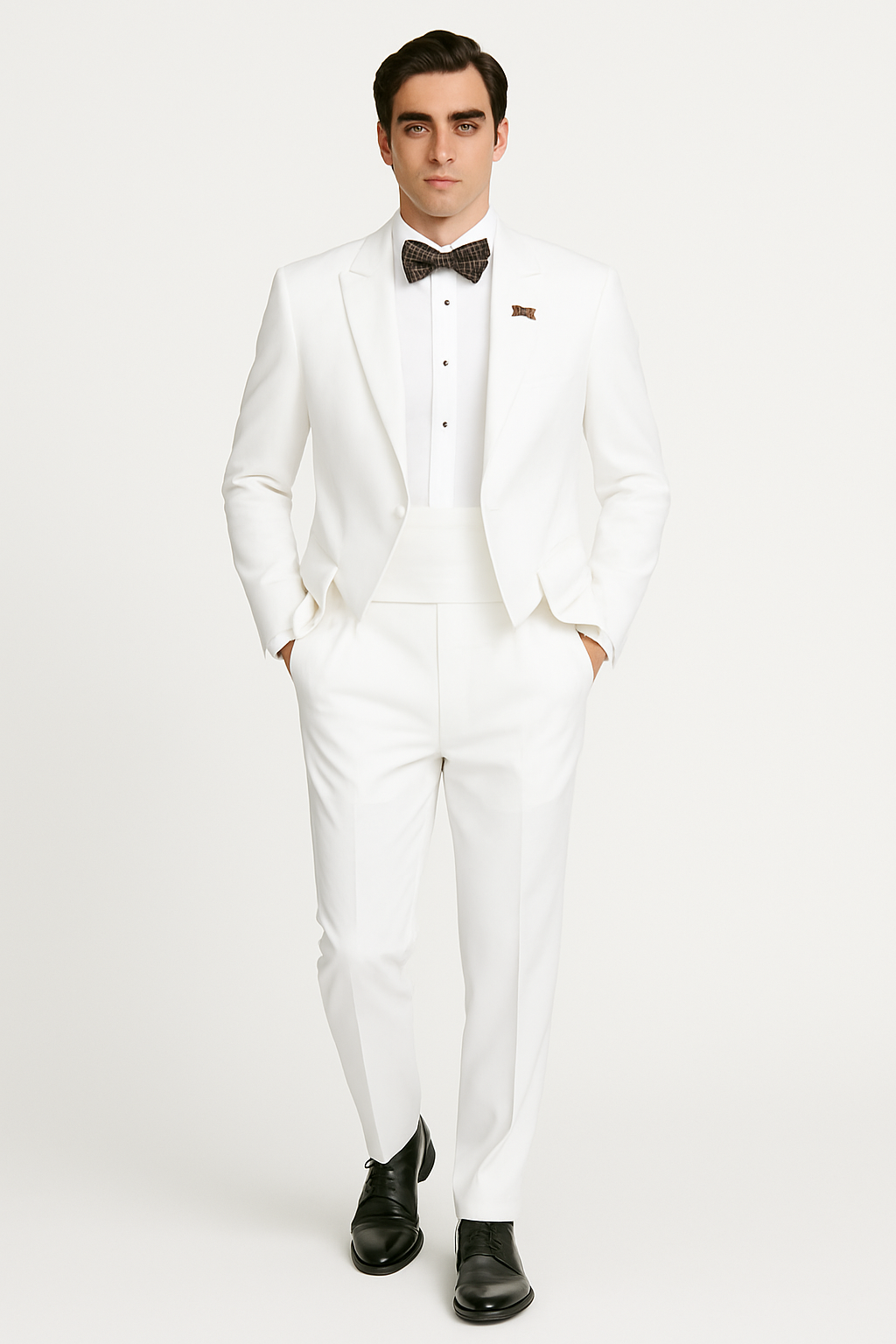 Mens Classic Microfiber Tail Tuxedo in White