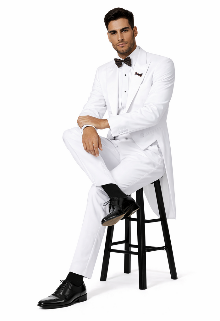Mens Classic Microfiber Tail Tuxedo in White