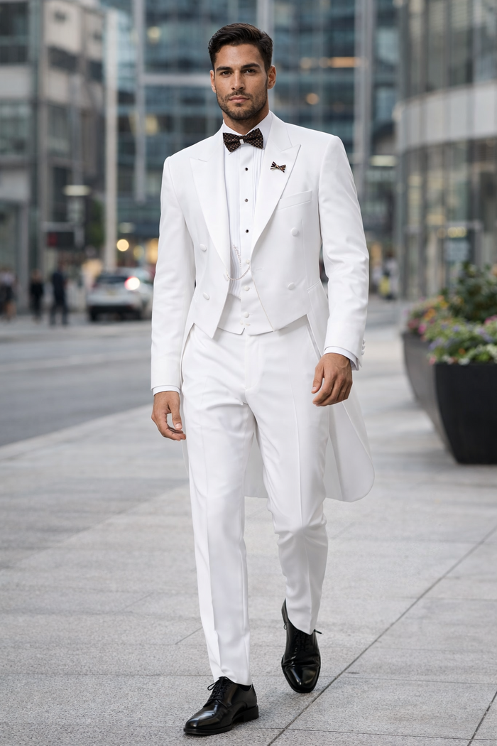 Mens Classic Microfiber Tail Tuxedo in White