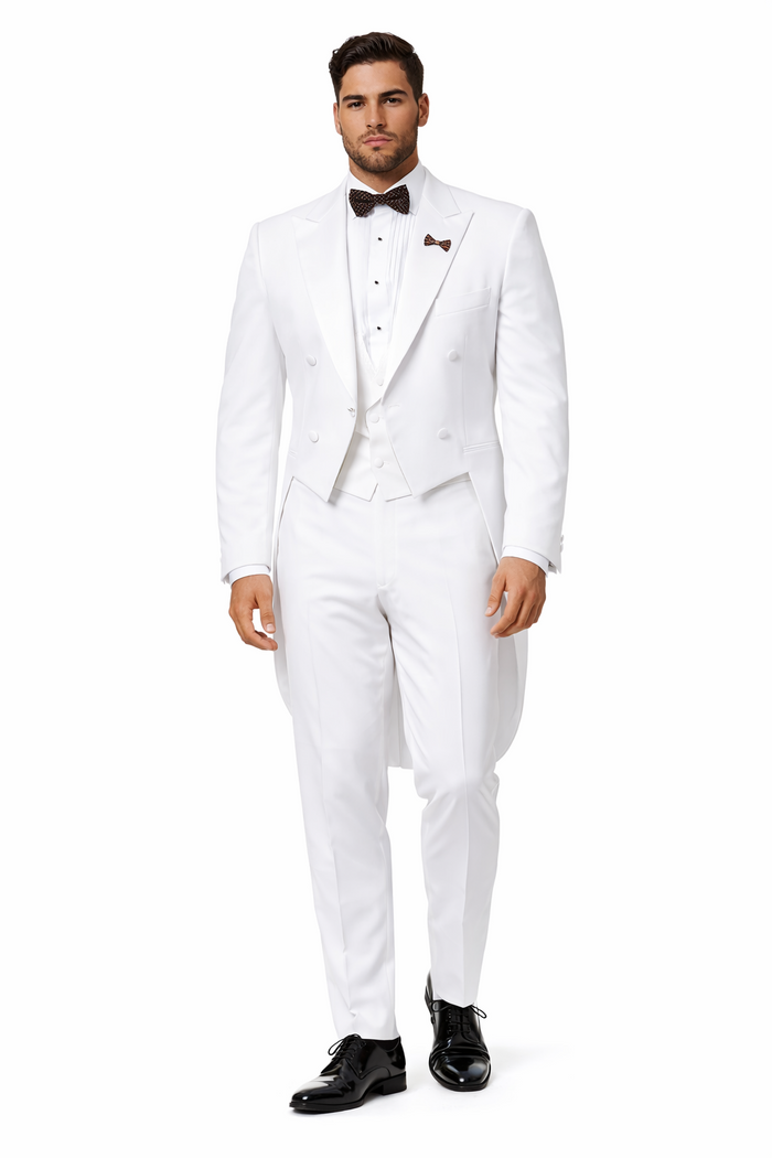 Mens Classic Microfiber Tail Tuxedo in White