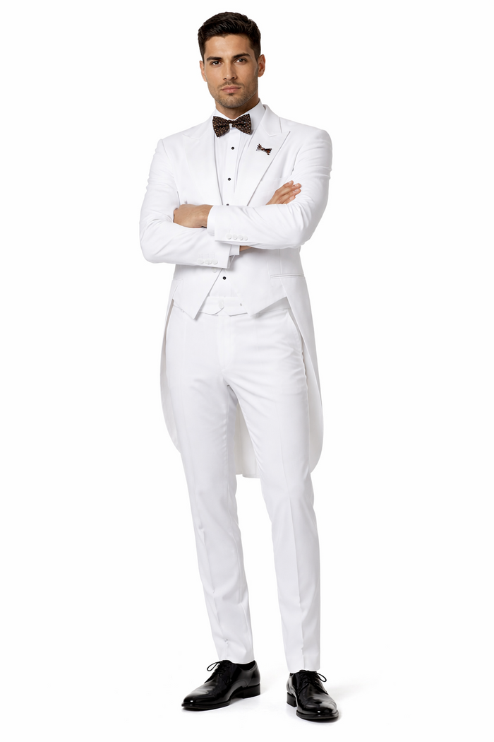 Mens Classic Microfiber Tail Tuxedo in White