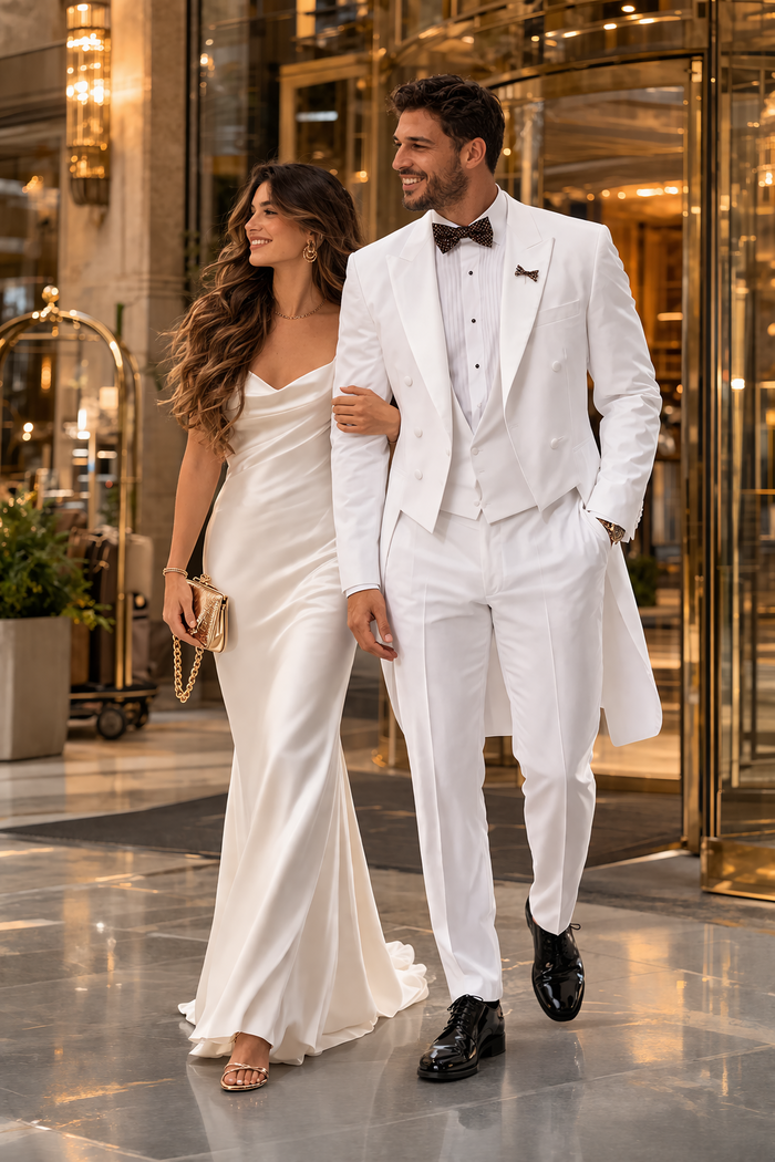 Mens Classic Microfiber Tail Tuxedo in White