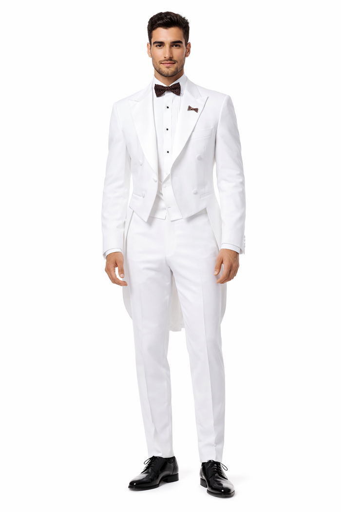 Mens Classic Microfiber Tail Tuxedo in White