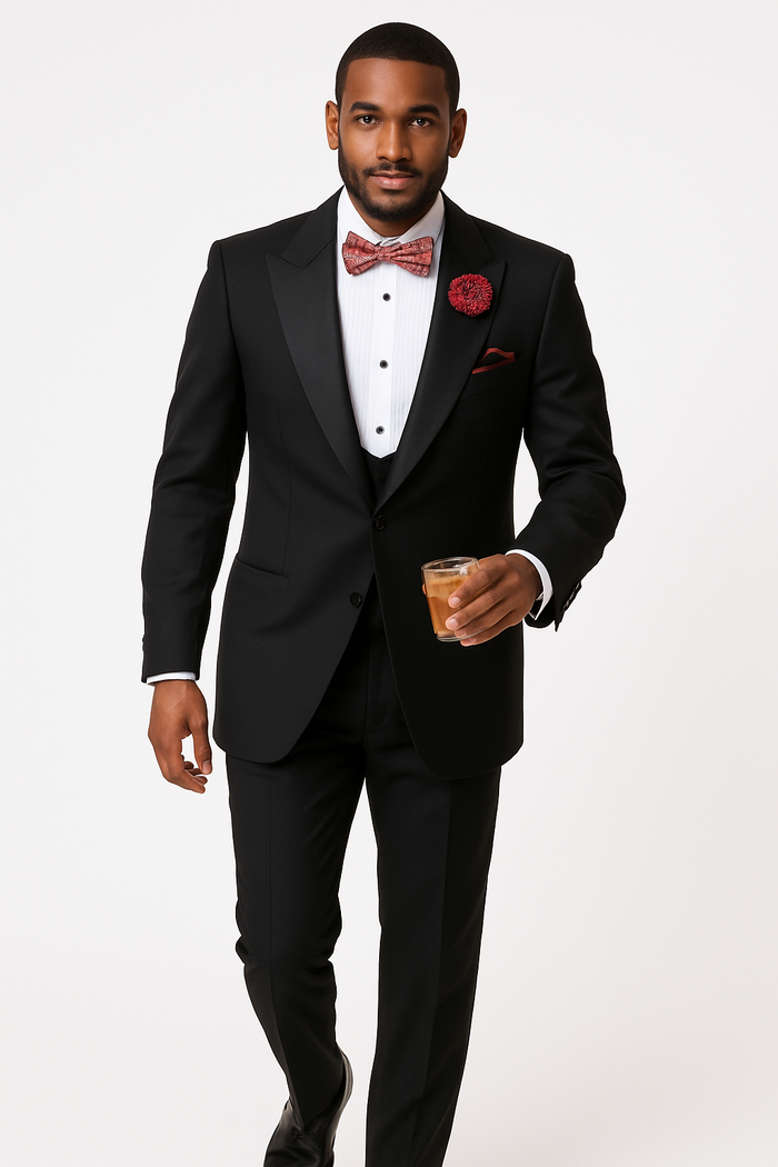 Mens Classic One Button Peak Tuxedo in Black