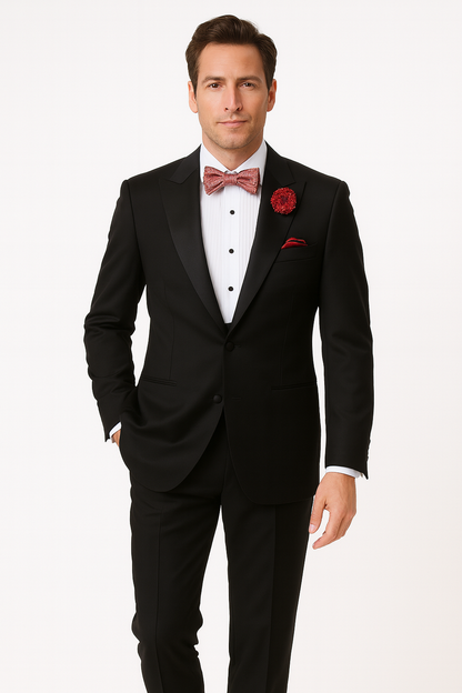 Mens Classic One Button Peak Tuxedo in Black