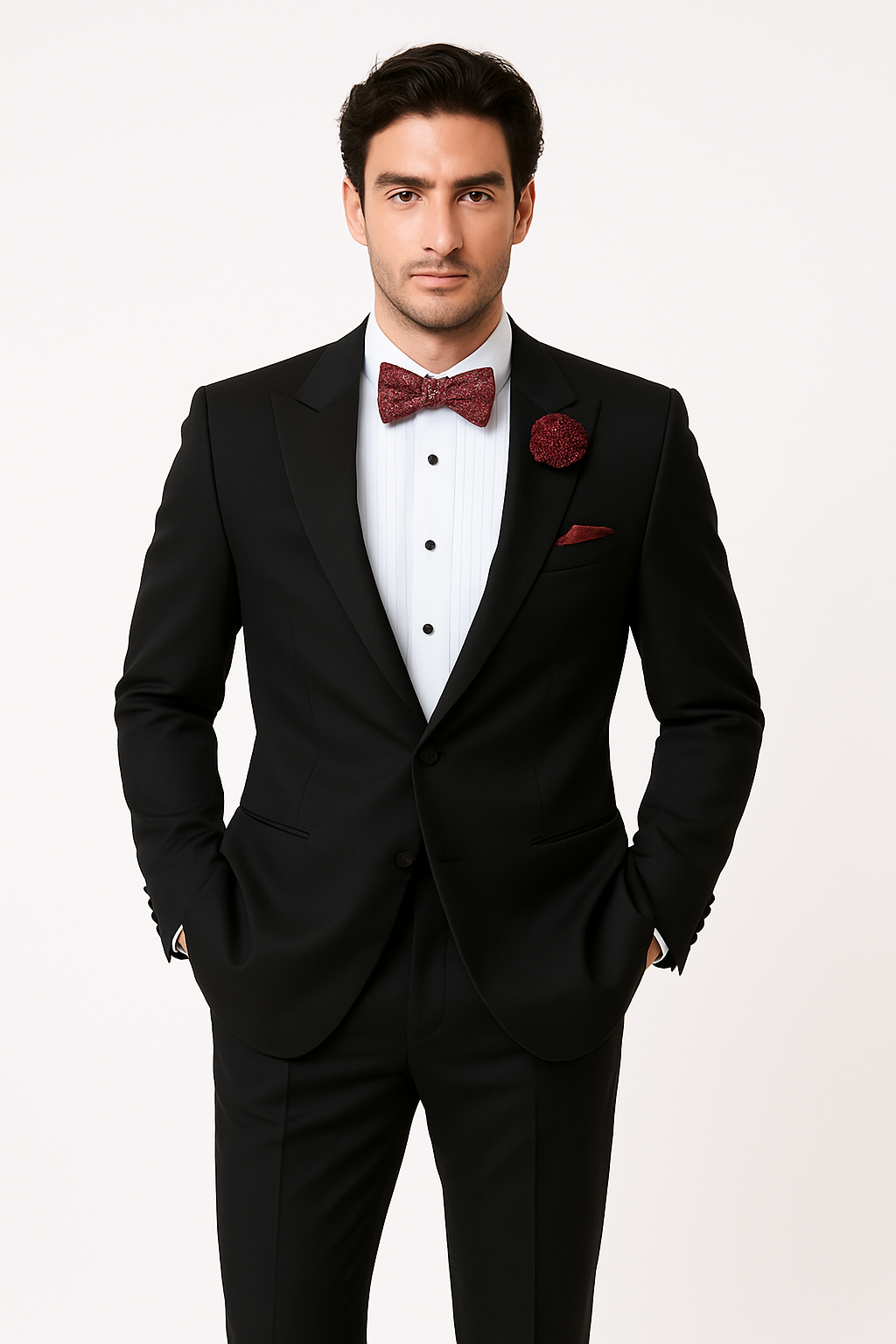 Mens Classic One Button Peak Tuxedo in Black