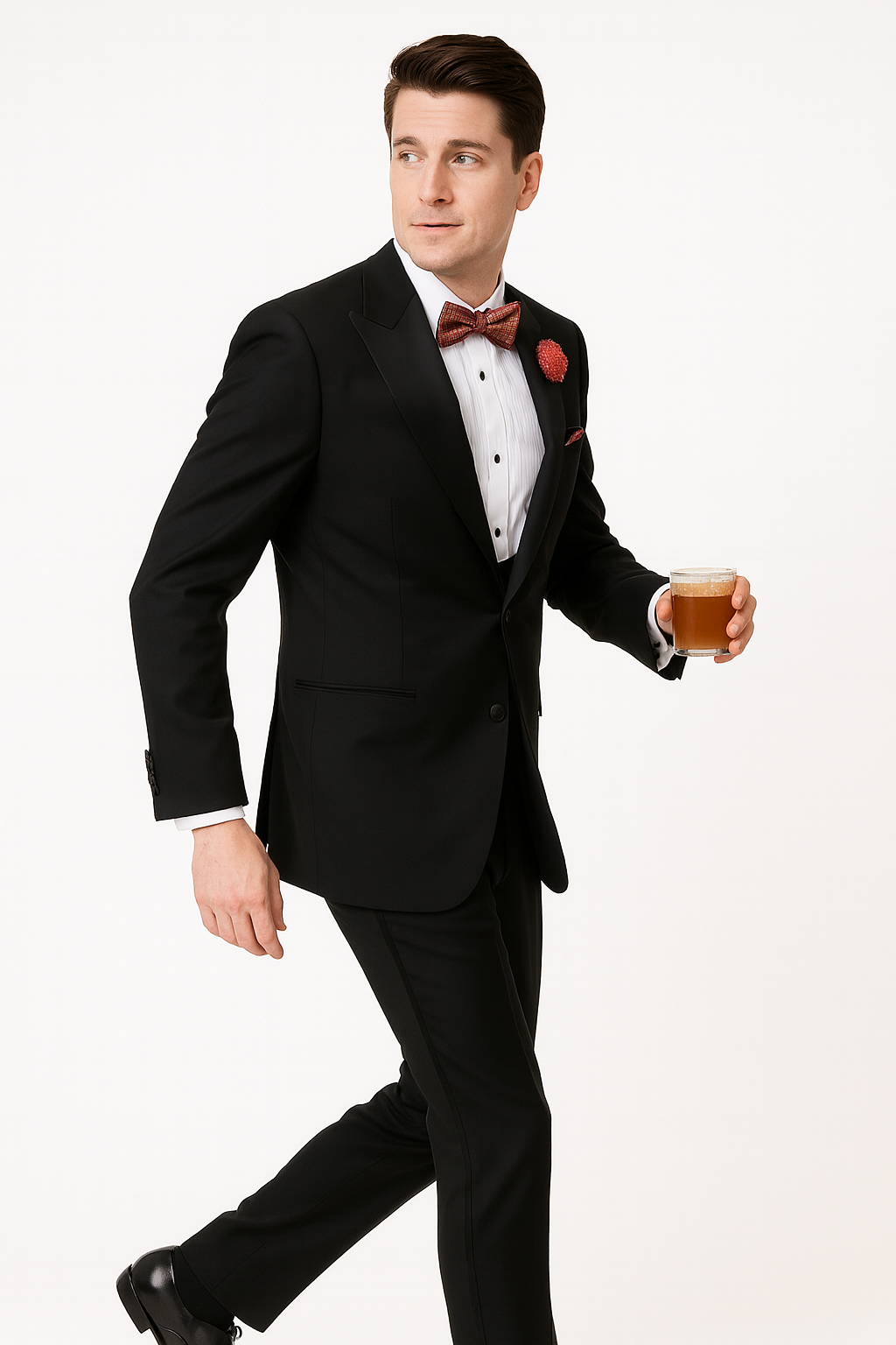 Mens Classic One Button Peak Tuxedo in Black
