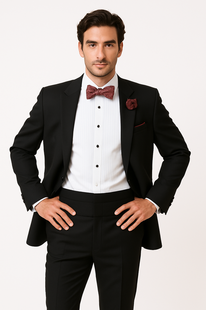 Mens Classic One Button Peak Tuxedo in Black