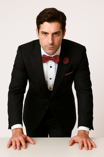 Mens Classic One Button Peak Tuxedo in Black