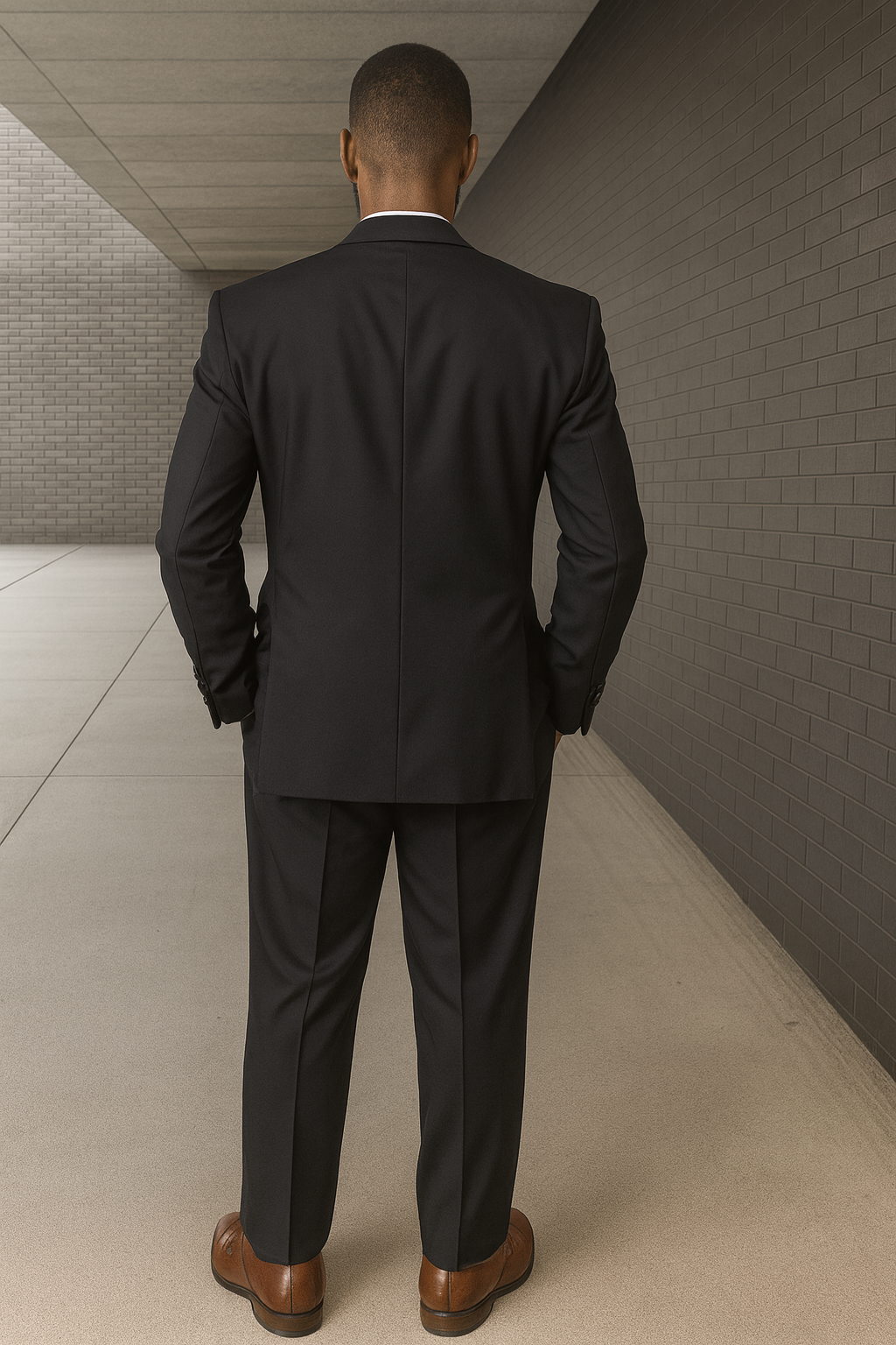 Mens Classic One Button Peak Tuxedo in Black