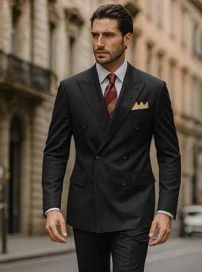 Mens Premium Black Double Breasted Poplin Classic Suit
