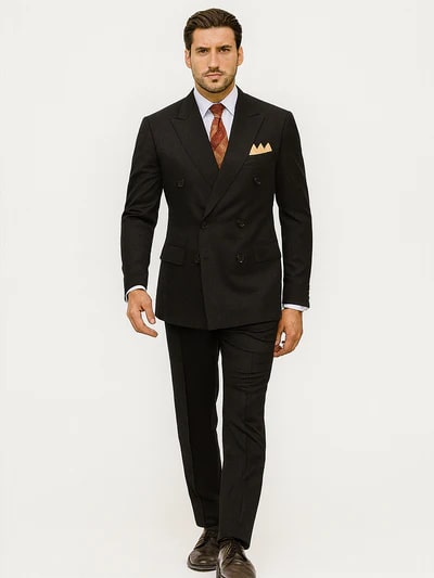 Mens Premium Black Double Breasted Poplin Classic Suit
