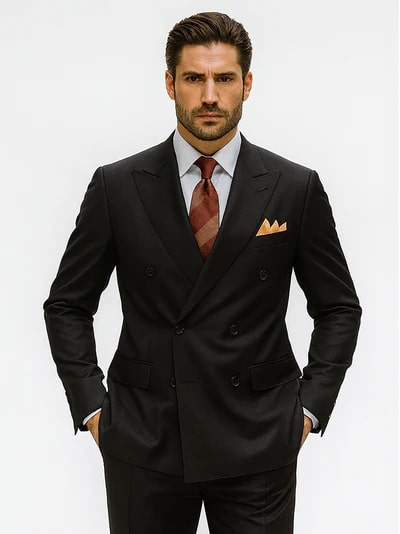 Mens Premium Black Double Breasted Poplin Classic Suit