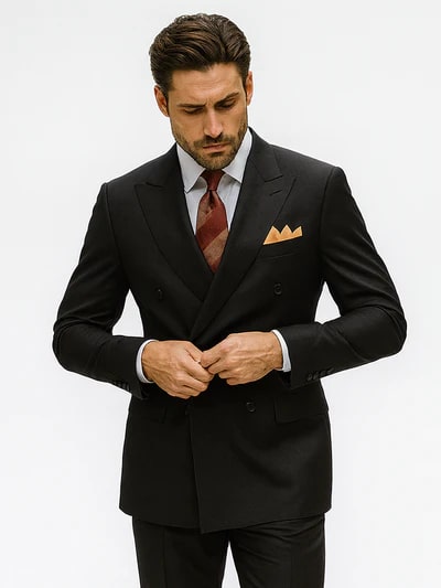 Mens Premium Black Double Breasted Poplin Classic Suit