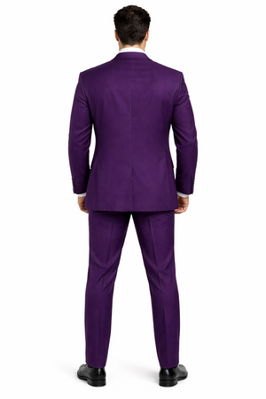 Mens Classic Three-Piece Purple Suit  Formal Slim Fit Tuxedo Set with Vest