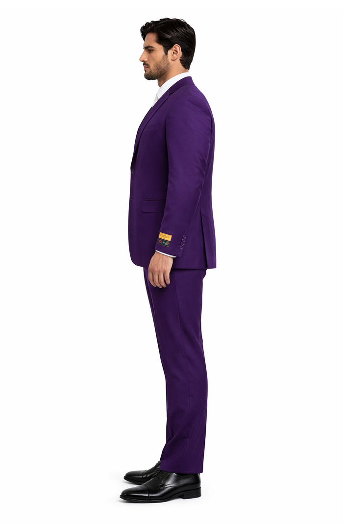 Mens Classic Three-Piece Purple Suit  Formal Slim Fit Tuxedo Set with Vest