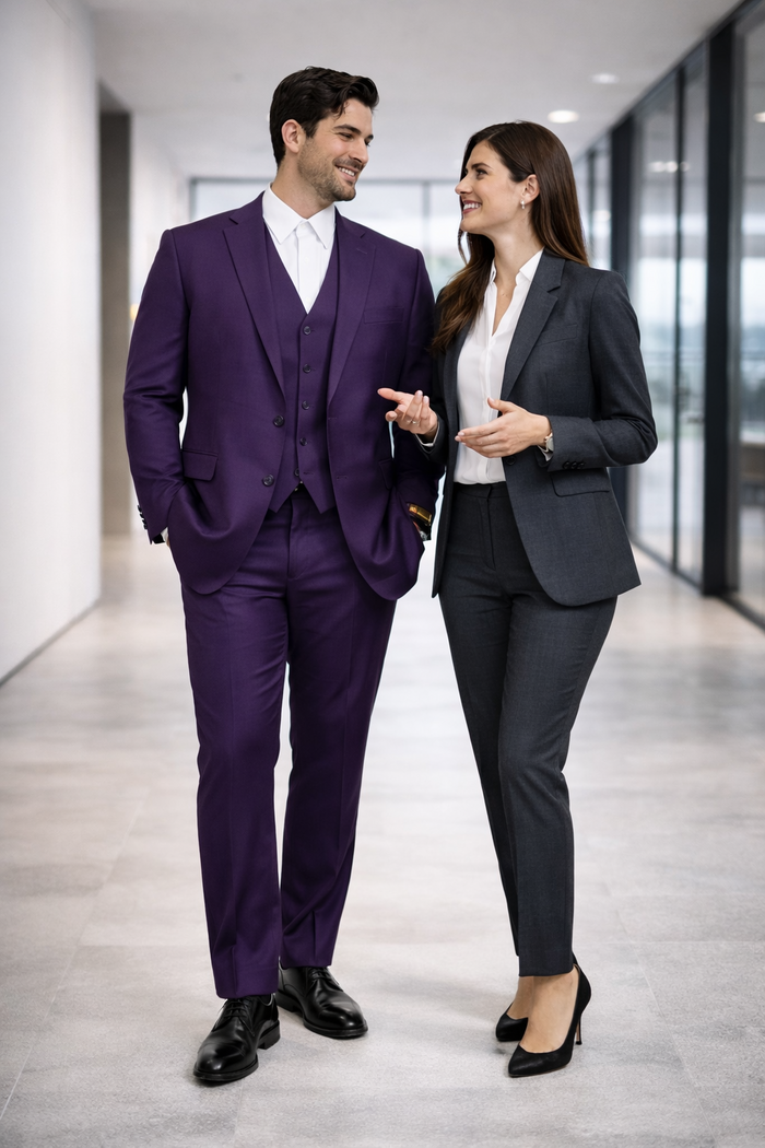 Mens Classic Three-Piece Purple Suit  Formal Slim Fit Tuxedo Set with Vest