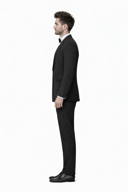 Mens Classic Wool Double Breasted Tuxedo in Black