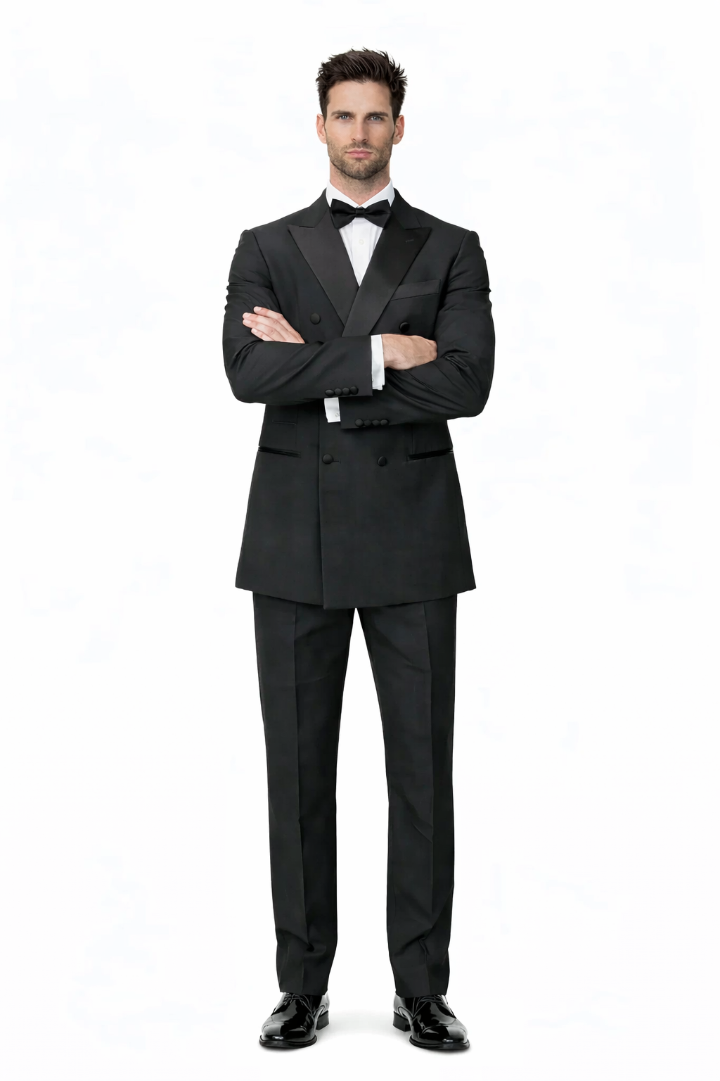 Mens Classic Wool Double Breasted Tuxedo in Black