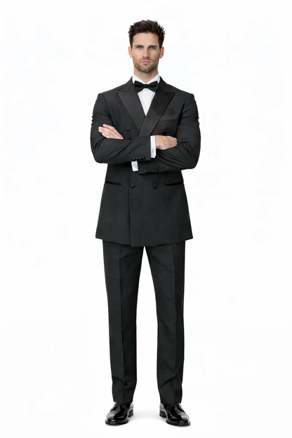 Mens Classic Wool Double Breasted Tuxedo in Black