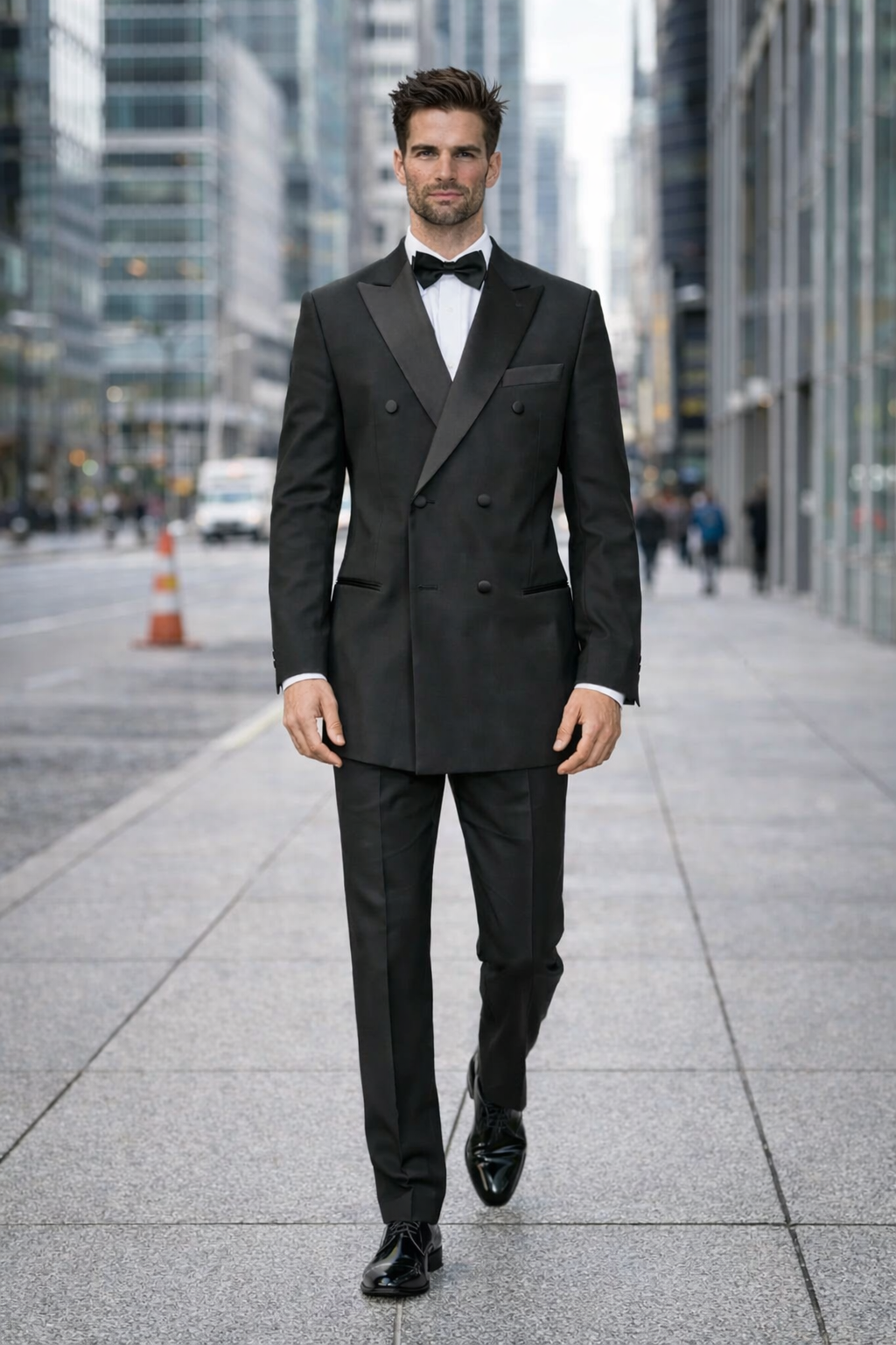 Mens Classic Wool Double Breasted Tuxedo in Black