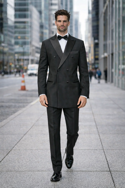 Mens Classic Wool Double Breasted Tuxedo in Black