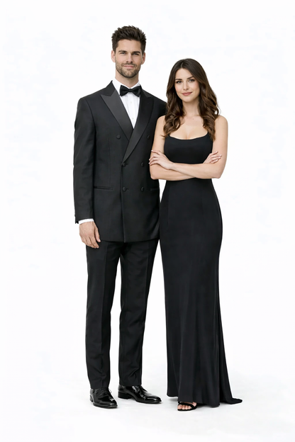 Mens Classic Wool Double Breasted Tuxedo in Black