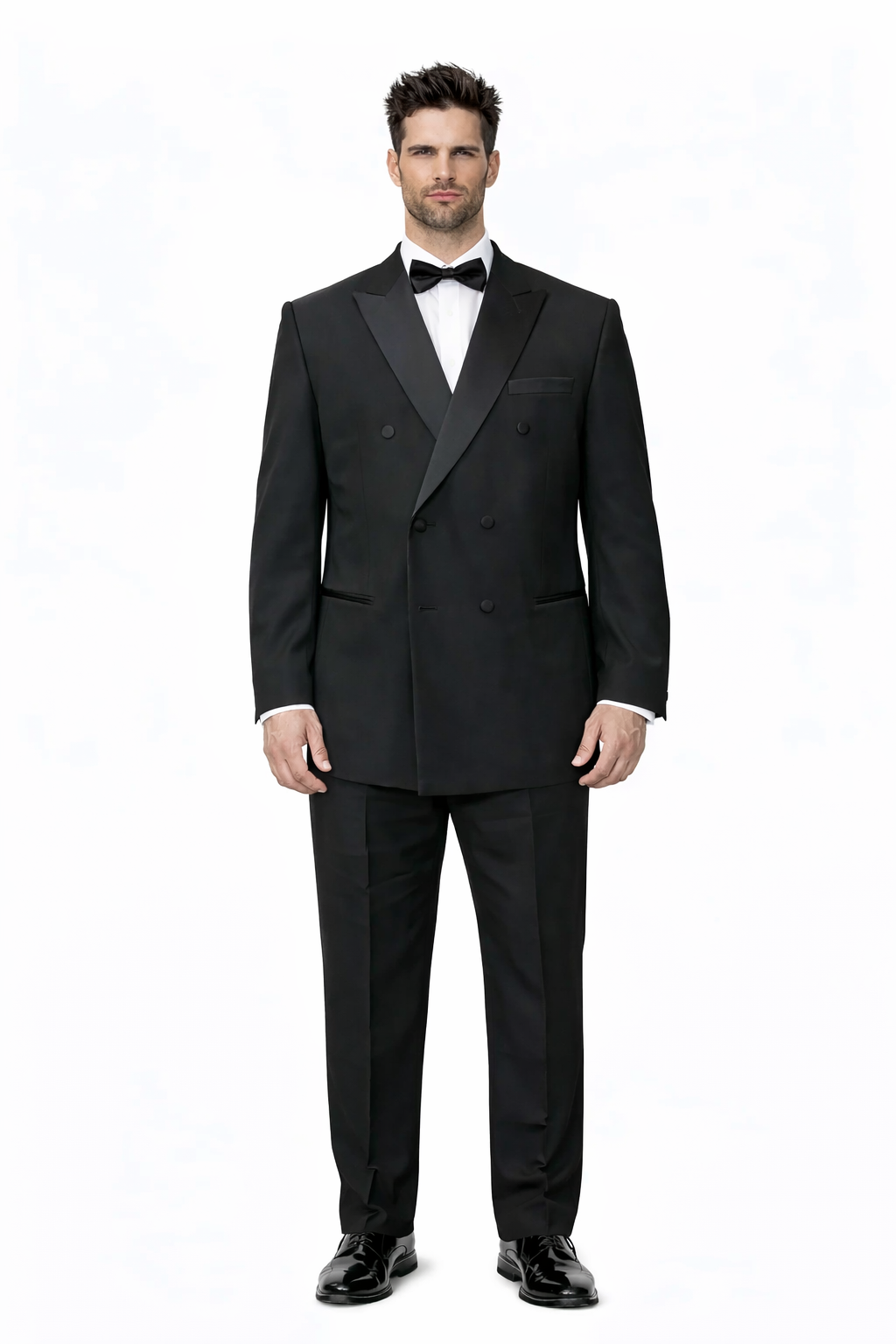 Mens Classic Wool Double Breasted Tuxedo in Black