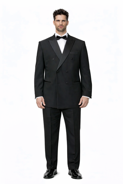 Mens Classic Wool Double Breasted Tuxedo in Black